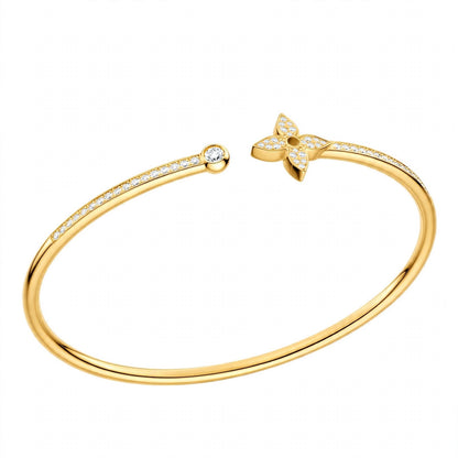 18K Rose Gold Idylle Blossom Monogram Flower Open Cuff Bangle – Pavé Diamond Flex Bracelet