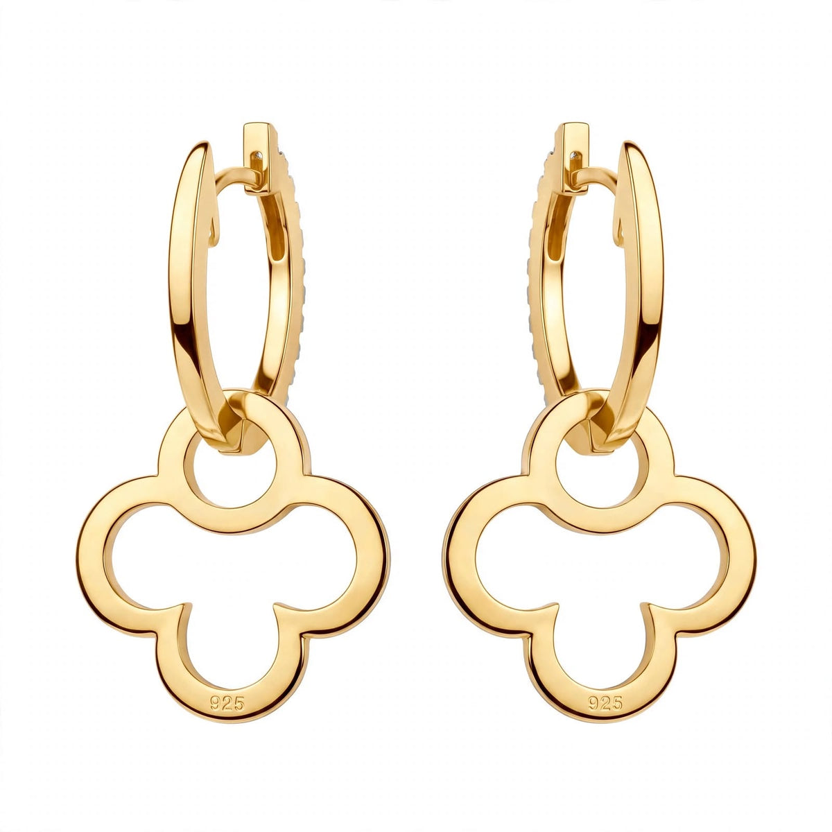 18K Yellow Gold Clover Drop Interlocking Hoop Dangles