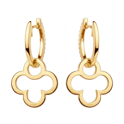 18K Yellow Gold Clover Drop Interlocking Hoop Dangles