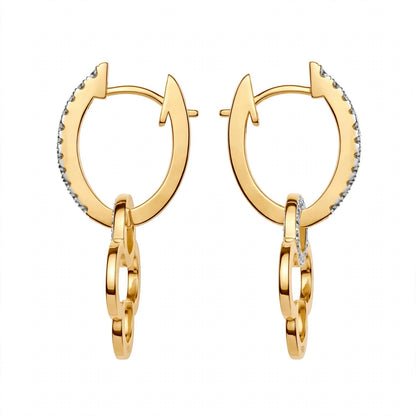 18K Yellow Gold Clover Drop Interlocking Hoop Dangles