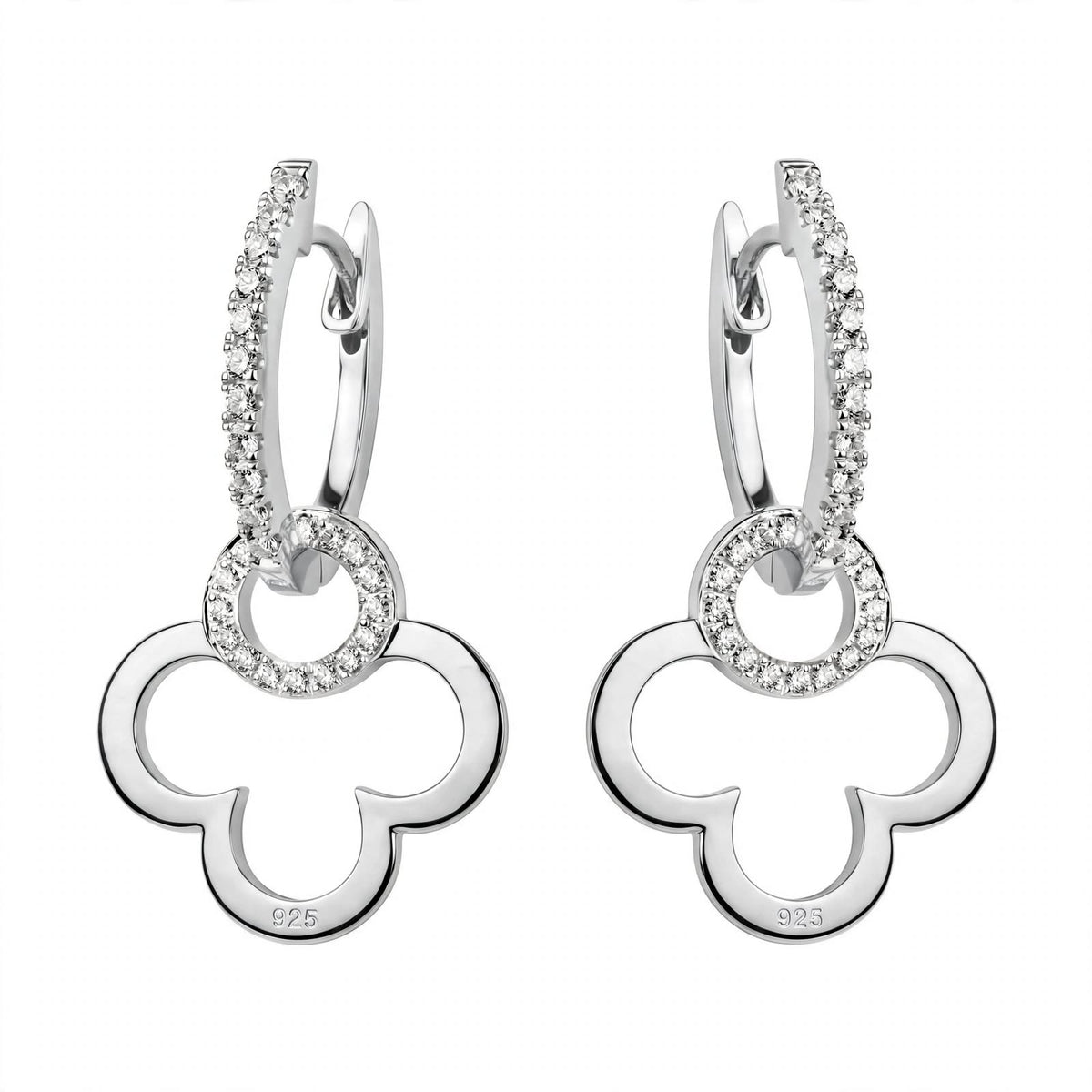 18K Yellow Gold Clover Drop Interlocking Hoop Dangles