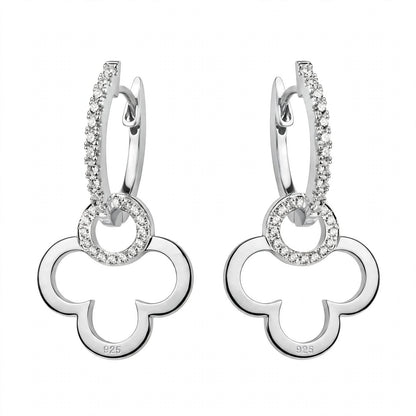 18K Yellow Gold Clover Drop Interlocking Hoop Dangles