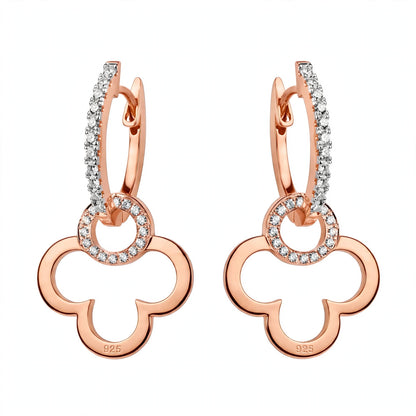 18K Yellow Gold Clover Drop Interlocking Hoop Dangles