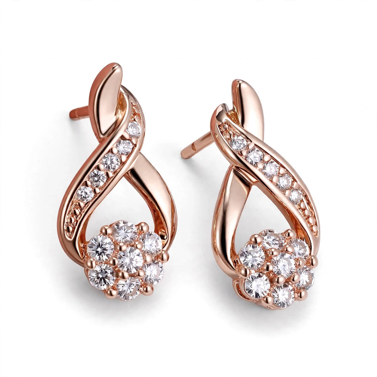 18K Yellow Gold our Gold Infinity Flower Cluster Drop Earrings