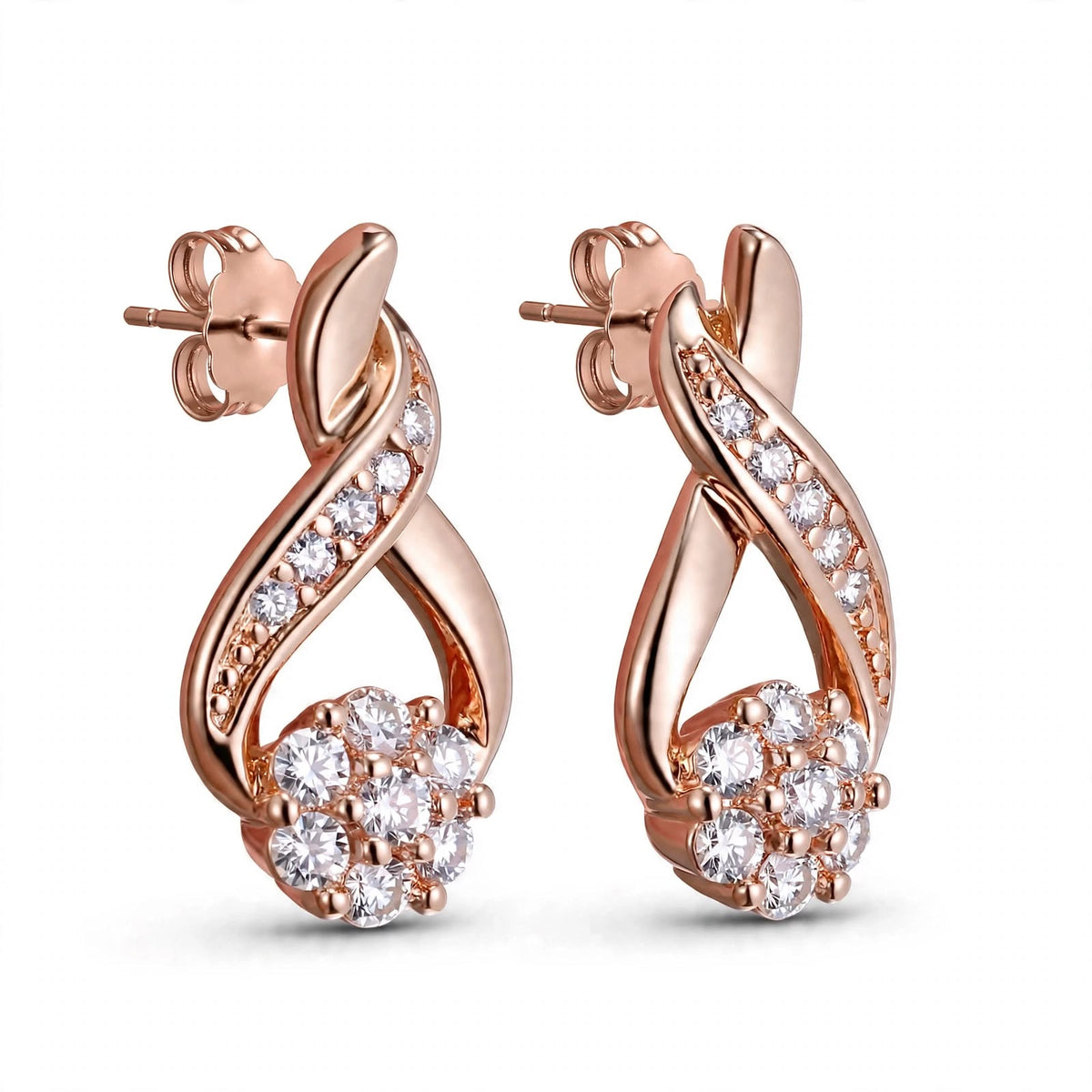 18K Yellow Gold our Gold Infinity Flower Cluster Drop Earrings