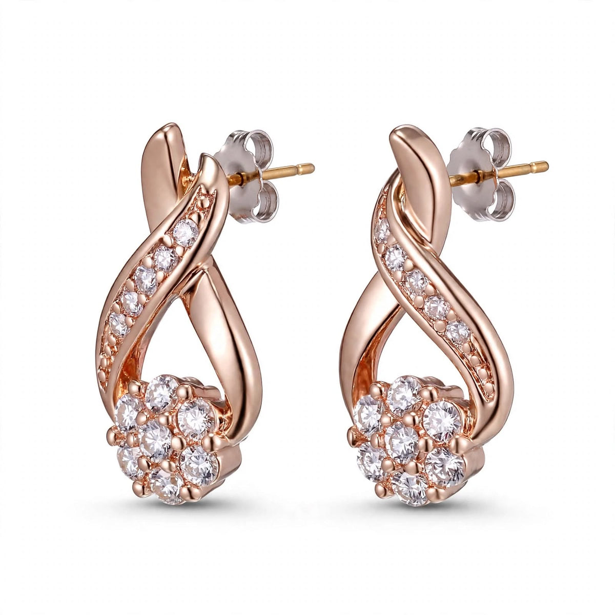 18K Yellow Gold our Gold Infinity Flower Cluster Drop Earrings