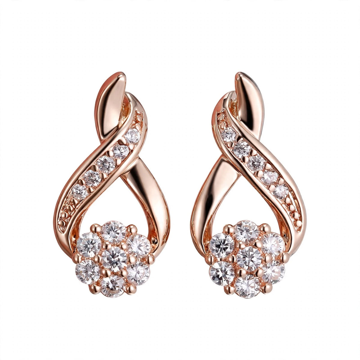 18K Yellow Gold our Gold Infinity Flower Cluster Drop Earrings