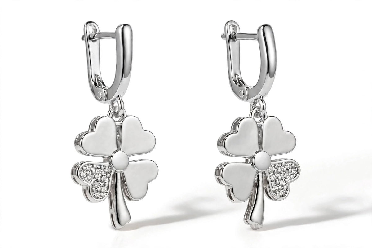 18K Yellow Gold Four-Leaf Clover Drop Earrings