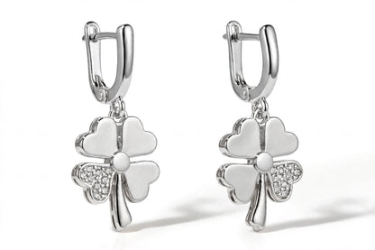 18K Yellow Gold Four-Leaf Clover Drop Earrings