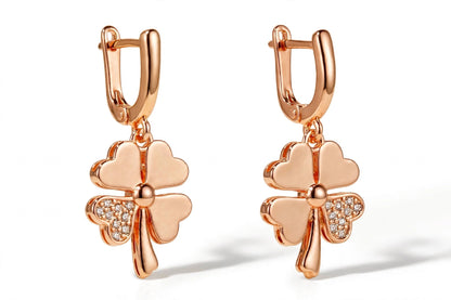 18K Yellow Gold Four-Leaf Clover Drop Earrings