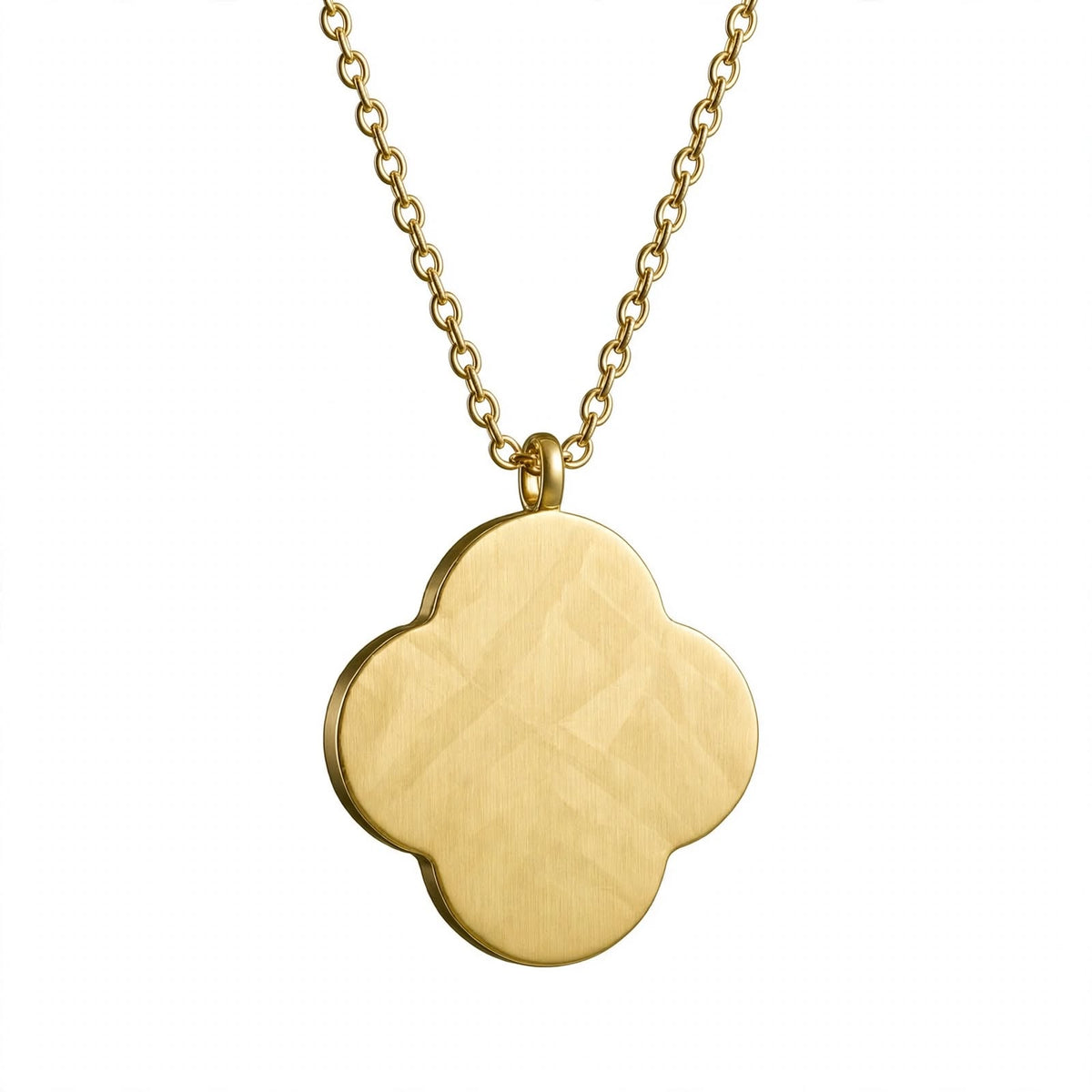 14K Gold Guilloché Clover Pendant Necklace with Diamond Halo