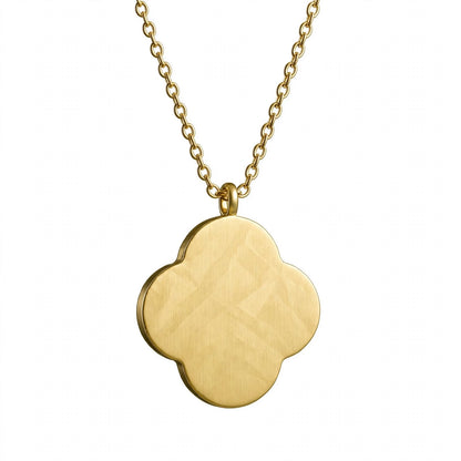 14K Gold Guilloché Clover Pendant Necklace with Diamond Halo
