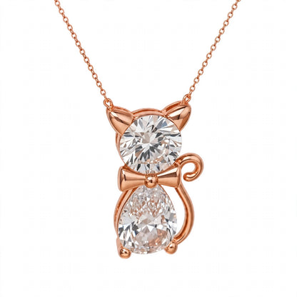 18K Yellow Gold Two-Stone Cat Pendant Necklace