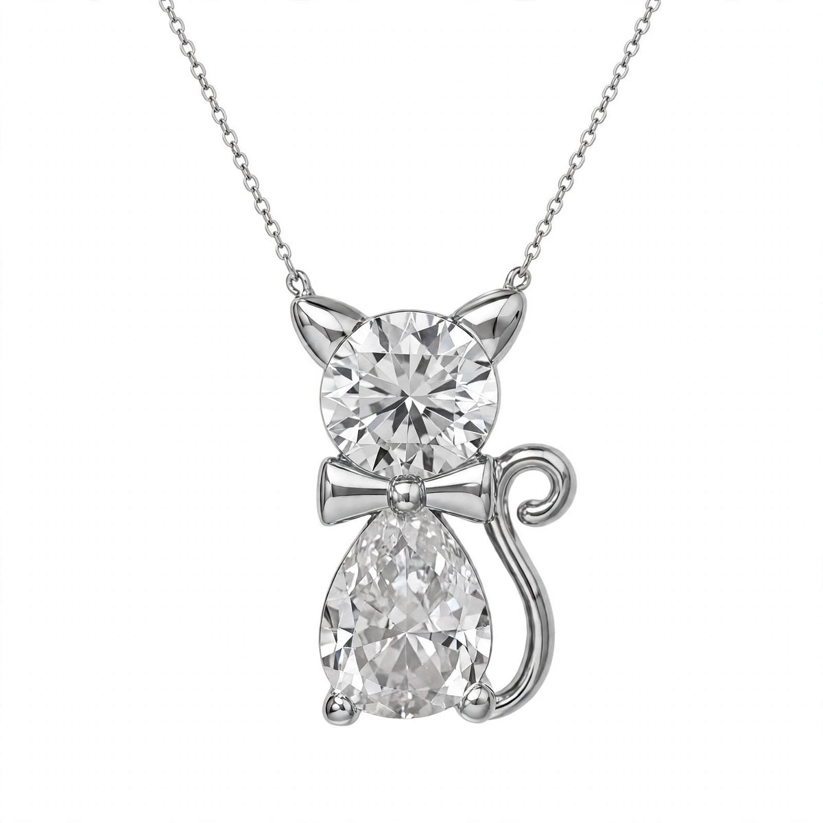 18K Yellow Gold Two-Stone Cat Pendant Necklace