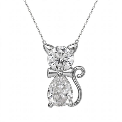18K Yellow Gold Two-Stone Cat Pendant Necklace