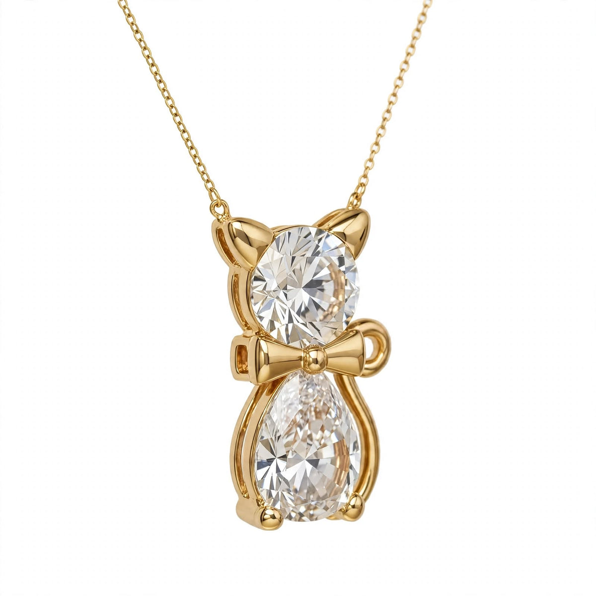 18K Yellow Gold Two-Stone Cat Pendant Necklace
