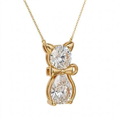 18K Yellow Gold Two-Stone Cat Pendant Necklace
