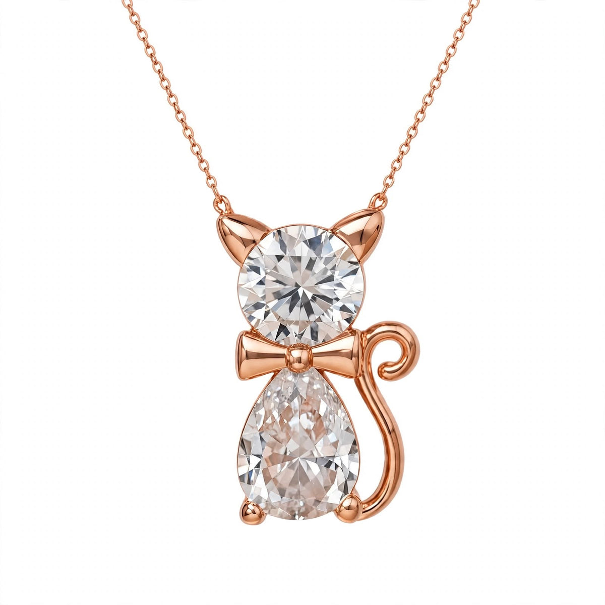 18K Yellow Gold Two-Stone Cat Pendant Necklace