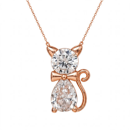 18K Yellow Gold Two-Stone Cat Pendant Necklace