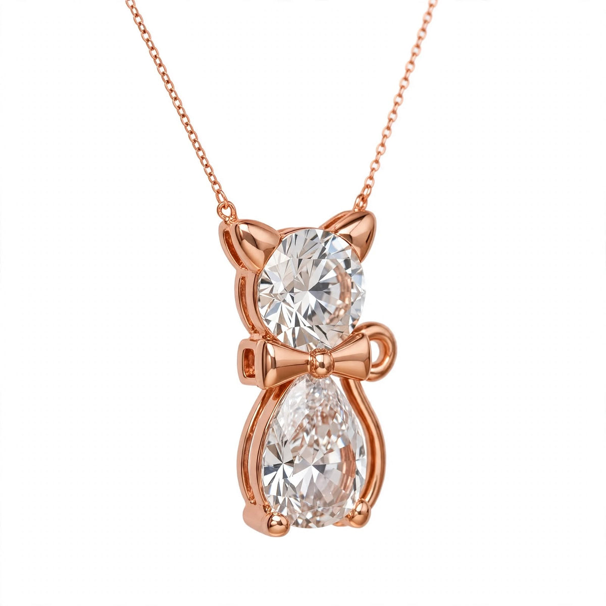 18K Yellow Gold Two-Stone Cat Pendant Necklace