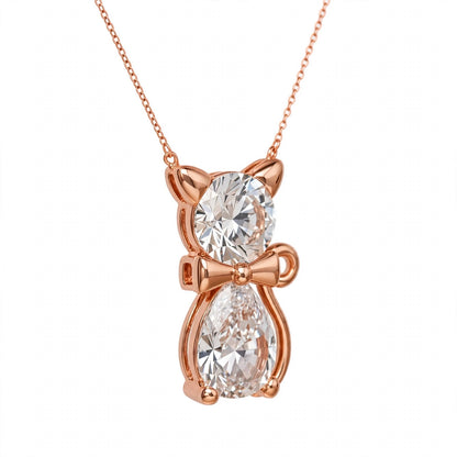 18K Yellow Gold Two-Stone Cat Pendant Necklace