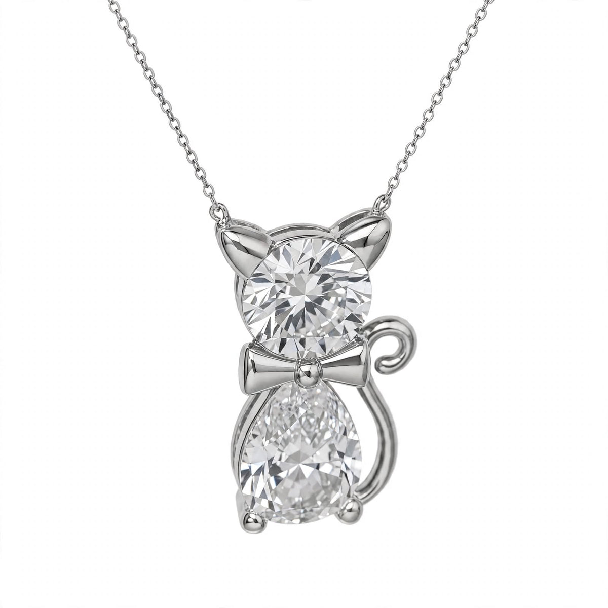 18K Yellow Gold Two-Stone Cat Pendant Necklace