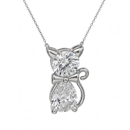 18K Yellow Gold Two-Stone Cat Pendant Necklace