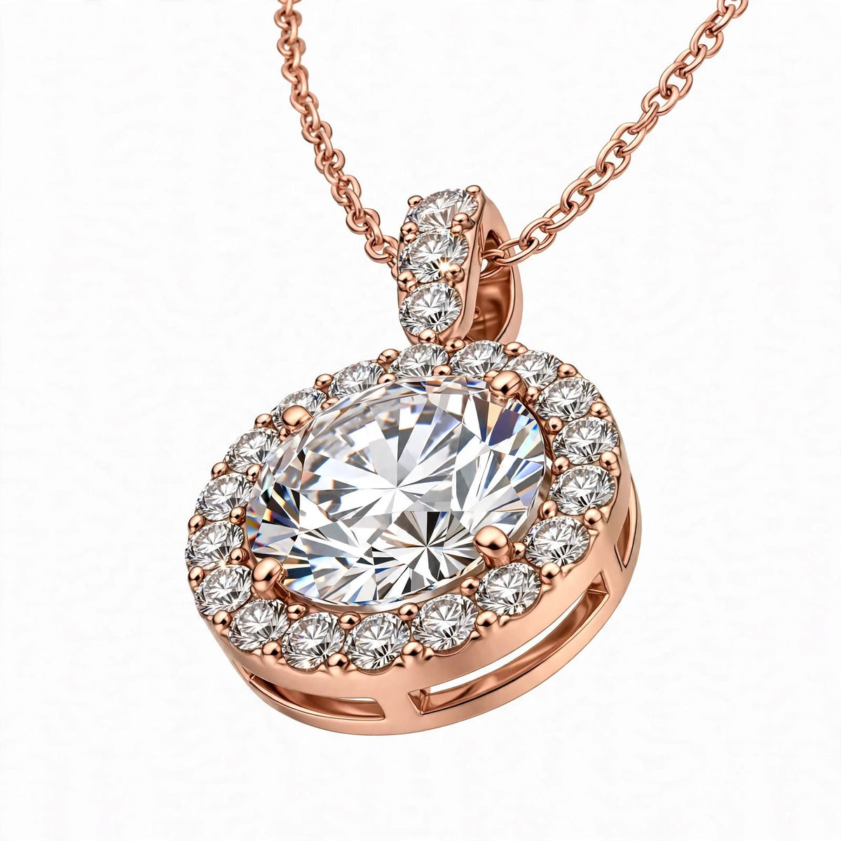 14K White Gold Round Brilliant Diamond Halo Pendant Necklace