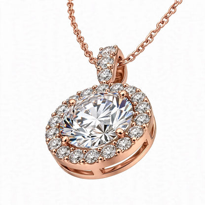 14K White Gold Round Brilliant Diamond Halo Pendant Necklace