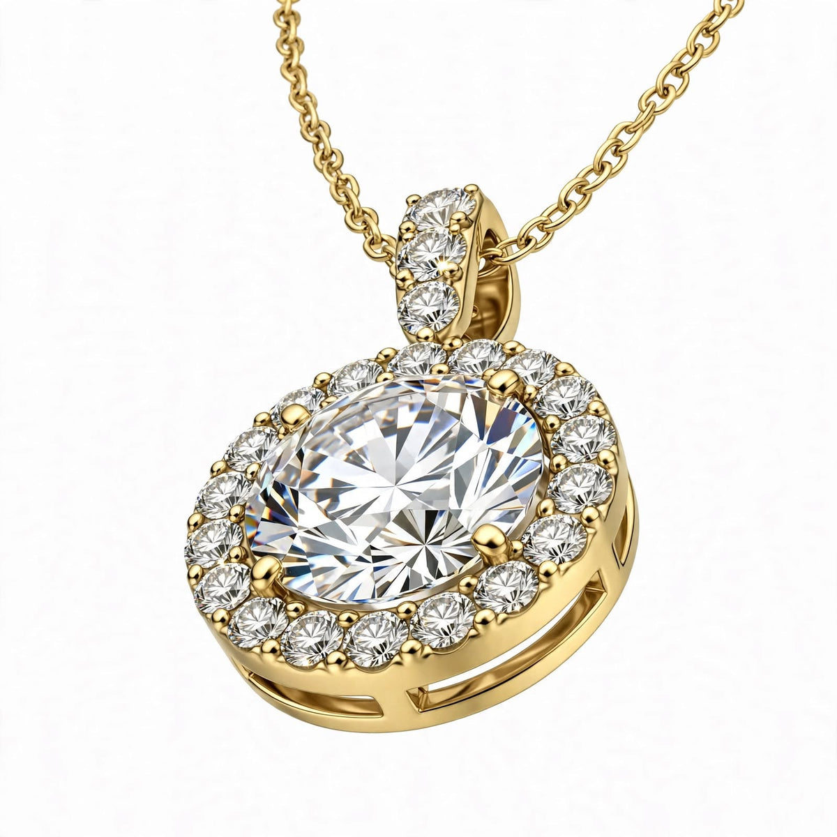 14K White Gold Round Brilliant Diamond Halo Pendant Necklace