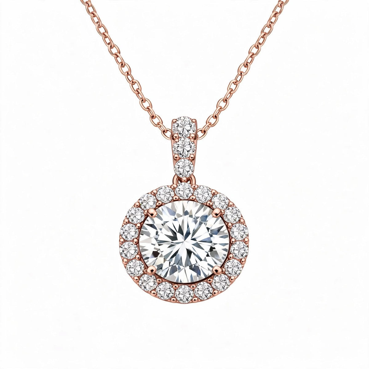 14K White Gold Round Brilliant Diamond Halo Pendant Necklace
