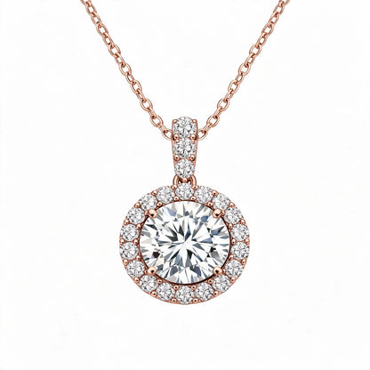 14K White Gold Round Brilliant Diamond Halo Pendant Necklace