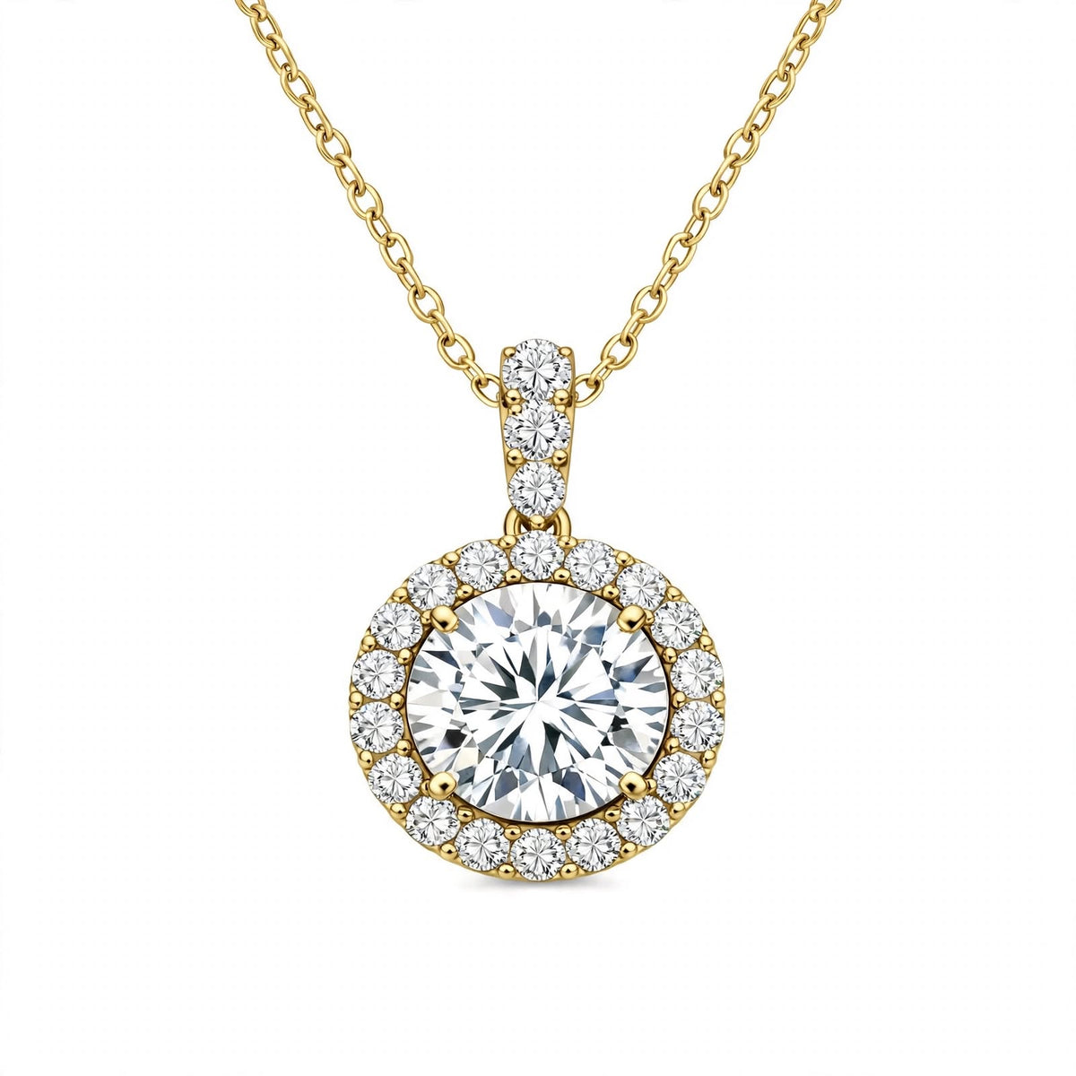 14K White Gold Round Brilliant Diamond Halo Pendant Necklace