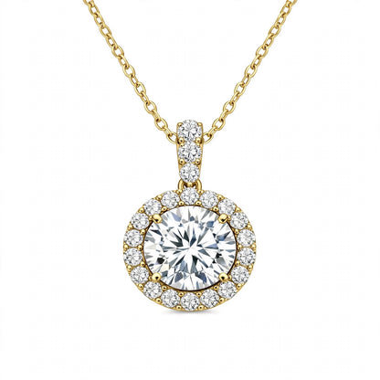 14K White Gold Round Brilliant Diamond Halo Pendant Necklace