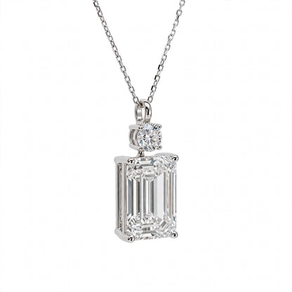 14K White Gold Emerald Cut Diamond Pendant Necklace