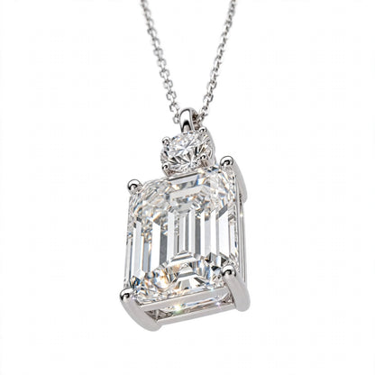 14K White Gold Emerald Cut Diamond Pendant Necklace