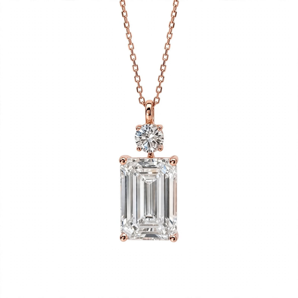 14K White Gold Emerald Cut Diamond Pendant Necklace