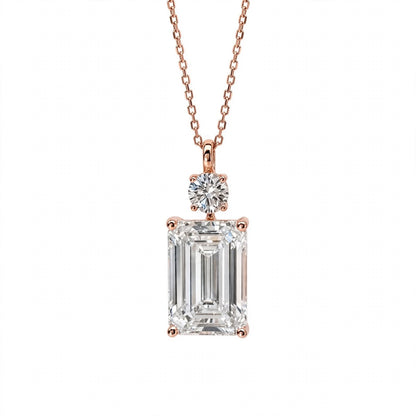14K White Gold Emerald Cut Diamond Pendant Necklace