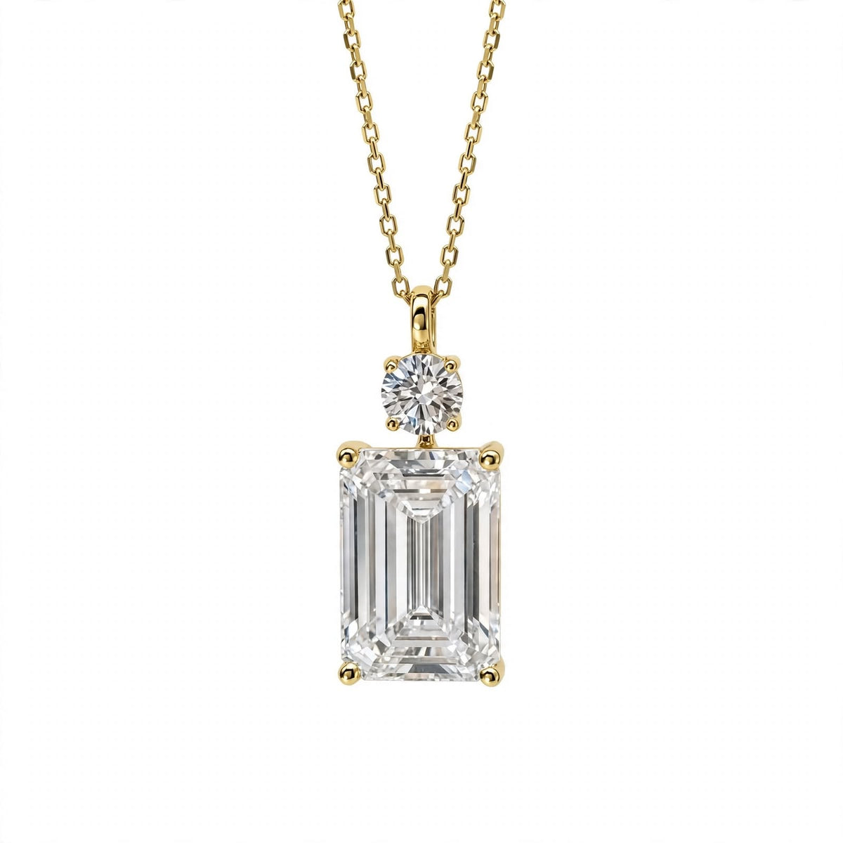 14K White Gold Emerald Cut Diamond Pendant Necklace