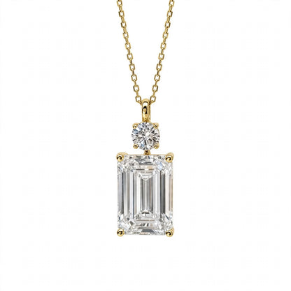 14K White Gold Emerald Cut Diamond Pendant Necklace