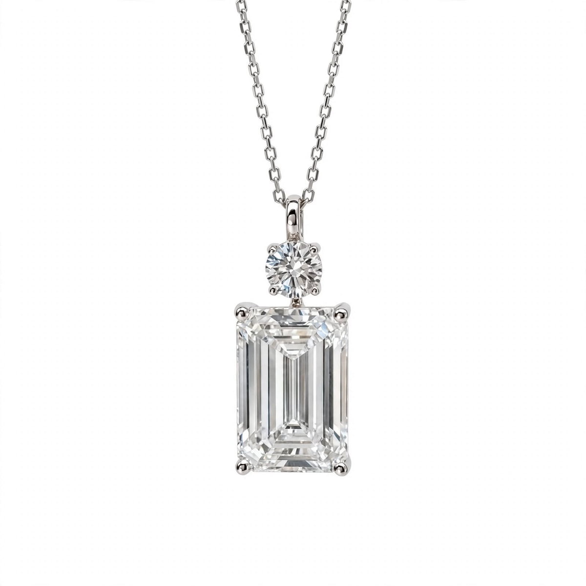 14K White Gold Emerald Cut Diamond Pendant Necklace