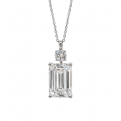 14K White Gold Emerald Cut Diamond Pendant Necklace