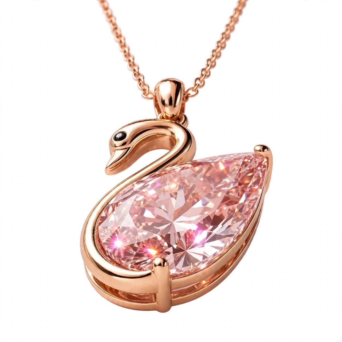 14K Rose Gold Swan Pendant Necklace