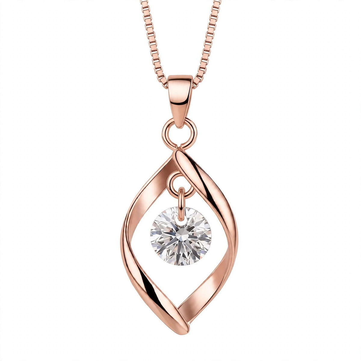 18K White Gold Twisted Leaf Floating Solitaire Pendant Necklace