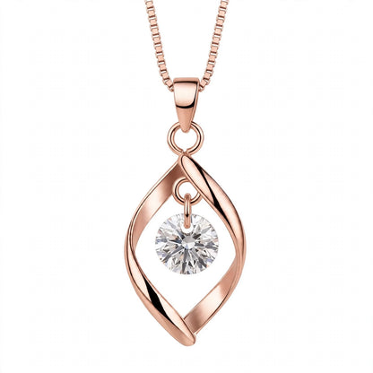 18K White Gold Twisted Leaf Floating Solitaire Pendant Necklace