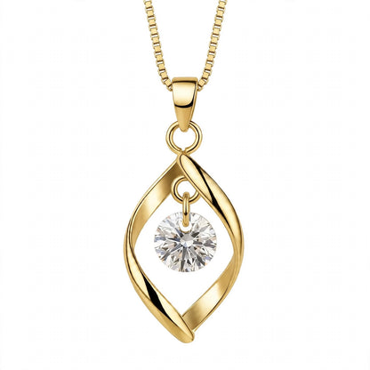 18K White Gold Twisted Leaf Floating Solitaire Pendant Necklace