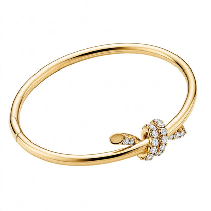 14K Gold Pavé Diamond Love Knot Bangle