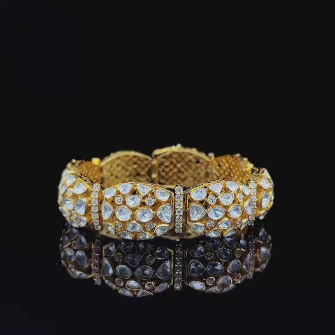 Kundan polki gold and diamonds broad bridal bracelet.