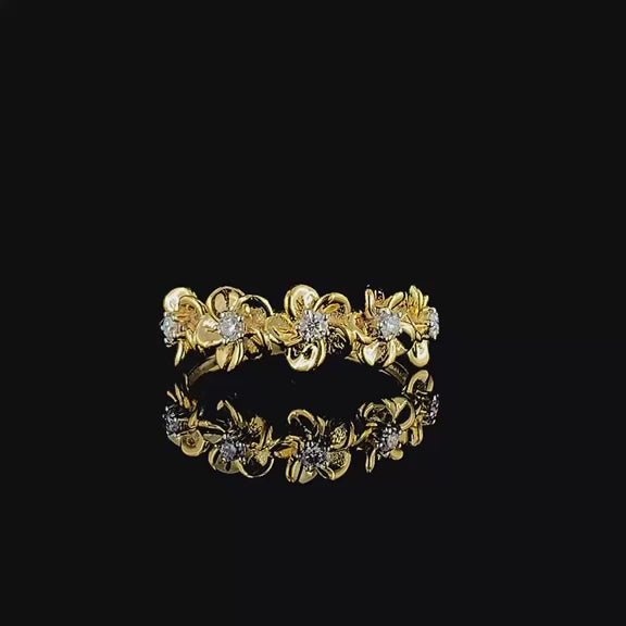 Gold Flower Ring Stunning Mini Diamond Studded Jewelry