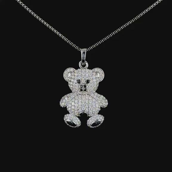 Mini Teddy Diamond Studded Silver Pendant